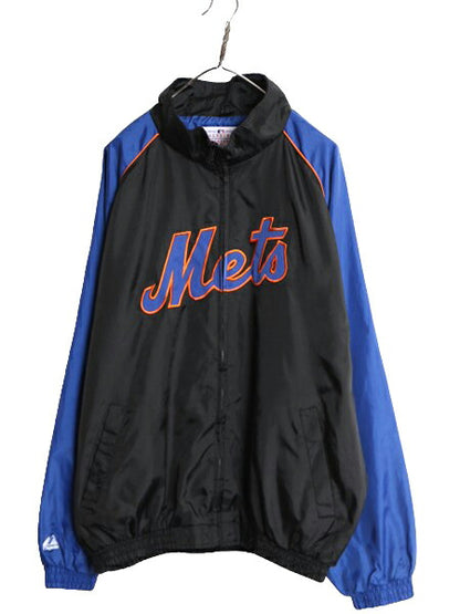 90s MLB オフィシャル マジェスティック メッツ ナイロン ジャケット メンズ XL オールド 大きいサイズ 黒 ウインドブレーカー ジャンパー