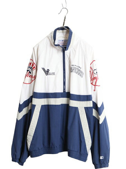 90s MLB オフィシャル スターター ヤンキース ナイロン ジャケット メンズ XL 古着 STARTER 大きいサイズ プルオーバー ウインドブレーカー