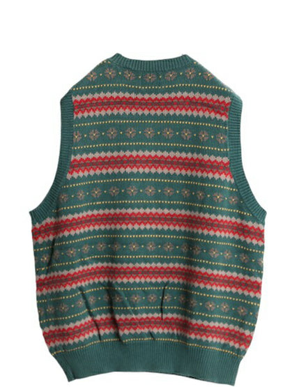 00s OLD GAP コットン ニット ベスト メンズ レディース S / オールド ギャップ フェアアイル ノルディック セーター Vネック バーズアイ