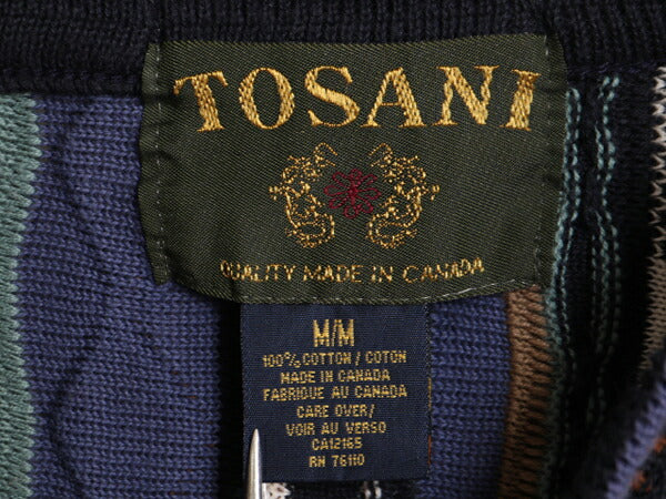 90s カナダ製 TOSANI 3D 立体編み コットン ニット セーター メンズ M 古着 90年代 オールド ヘビーウェイト 3Dニット 総柄 マルチカラー