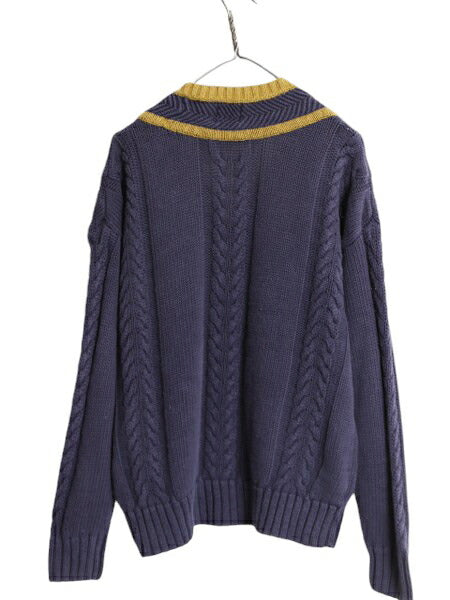 90s OLD GAP チルデン ケーブル ニット セーター メンズ L 古着 90年代 オールド ギャップ 紺タグ Vネック ヘビーウェイト ラミー コットン