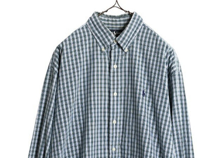 90s ラルフローレン チェック 長袖 ボタンダウン シャツ メンズ L / 古着 90年代 オールド ポロ 長袖シャツ コットン 薄手 マルチカラー BD