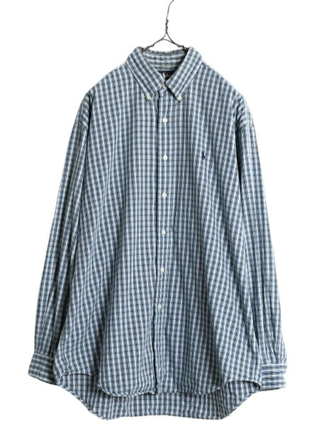 90s ラルフローレン チェック 長袖 ボタンダウン シャツ メンズ L / 古着 90年代 オールド ポロ 長袖シャツ コットン 薄手 マルチカラー BD