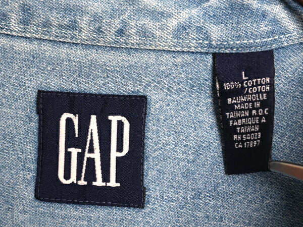 90s OLD GAP デニム 長袖 ボタンダウン シャツ メンズ L 90年代 オールド ギャップ ヘビーウェイト コットン 長袖シャツ ワーク 紺タグ BD