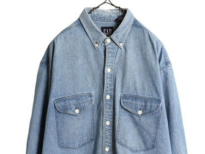 90s OLD GAP デニム 長袖 ボタンダウン シャツ メンズ L 90年代 オールド ギャップ ヘビーウェイト コットン 長袖シャツ ワーク 紺タグ BD
