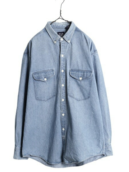 90s OLD GAP デニム 長袖 ボタンダウン シャツ メンズ L 90年代 オールド ギャップ ヘビーウェイト コットン 長袖シャツ ワーク 紺タグ BD