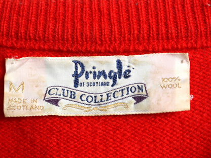80s スコットランド製 プリングル アーガイル ウール ニット セーター メンズ M / PRINGLE 80年代 ヴィンテージ 薄手 クルーネック 総柄 赤