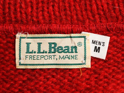 80s エルエルビーン ショールカラー ニット セーター メンズ M 古着 旧タグ 80年代 ヴィンテージ LLBEAN ウール プルオーバー 無地 レッド