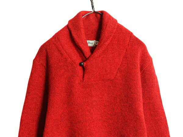 80s エルエルビーン ショールカラー ニット セーター メンズ M 古着 旧タグ 80年代 ヴィンテージ LLBEAN ウール プルオーバー 無地 レッド