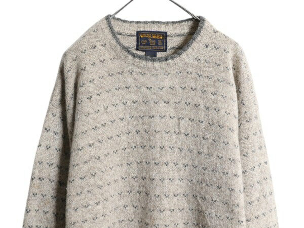 00s ウールリッチ バーズアイ ニット セーター メンズ L / 00年代 オールド Woolrich ウール ミドルゲージ ノルディック 総柄 アウトドア