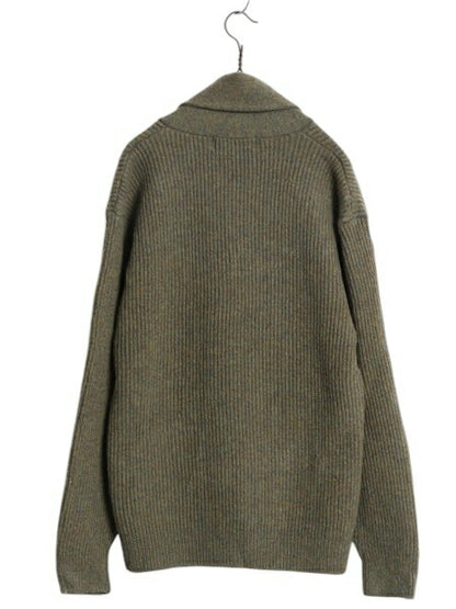 00s オービス ショールカラー ニット カーディガン メンズ L 古着 オールド ラム ウール セーター リブ編み チャンキー アウトドア カーキ