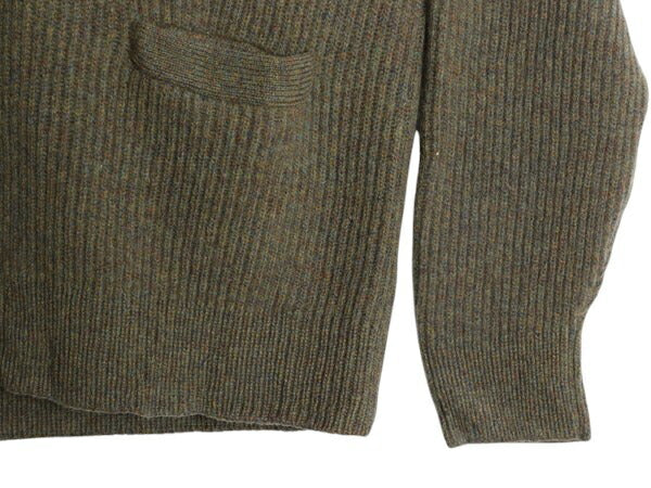 00s オービス ショールカラー ニット カーディガン メンズ L 古着 オールド ラム ウール セーター リブ編み チャンキー アウトドア カーキ