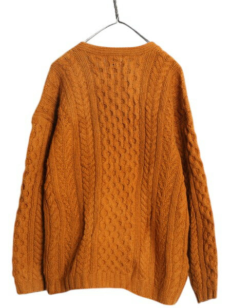 手編み 90s フィッシャーマン ハンド ニット カーディガン レディース L オールド ハンドメイド シェットランド ウール セーター ケーブル