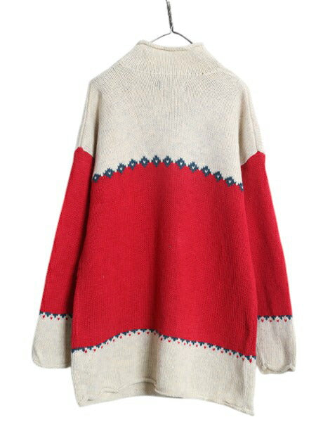 90s エディーバウアー ロールネック ウール ニット セーター メンズ L オールド 黒タグ アウトドア ノルディック ハイネック マルチカラー
