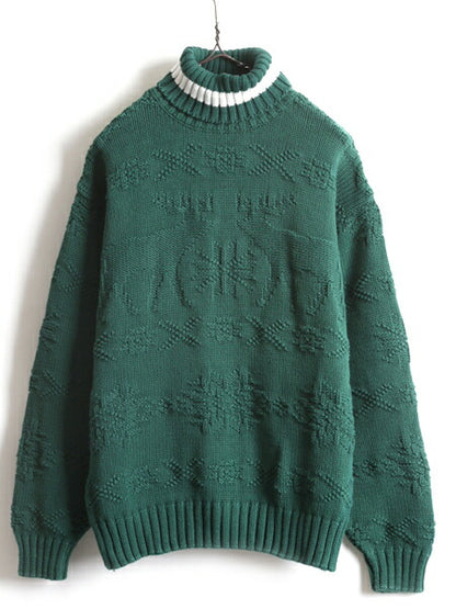 90s ■ OLD GAP タートルネック 3D ノルディック コットン ニット セーター ( メンズ L ) 古着 90年代 オールド ギャップ 紺タグ 立体編み