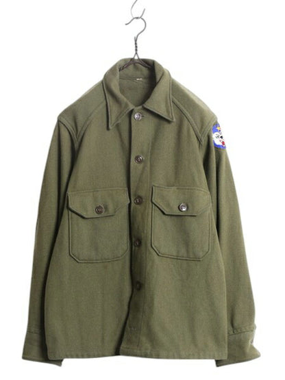 50s 米軍実物 US ARMY フィールド ウール 長袖 シャツ メンズ S 程 古着 ヴィンテージ 軍物 アーミー CPO ミリタリー 厚手 ボックス カーキ