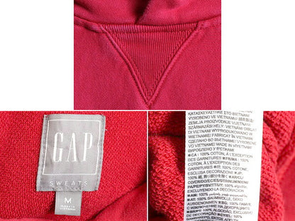 ■ GAP 前V スウェット パーカー ( メンズ M ) ギャップ スエット トレーナー ロゴパーカー プルオーバー ヘビーウェイト 起毛なし レッド