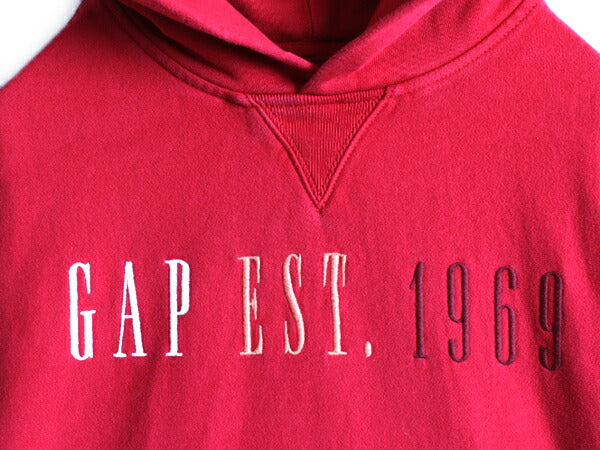 ■ GAP 前V スウェット パーカー ( メンズ M ) ギャップ スエット トレーナー ロゴパーカー プルオーバー ヘビーウェイト 起毛なし レッド