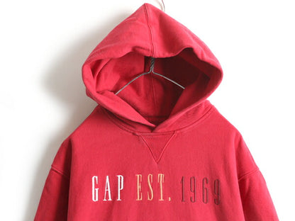 ■ GAP 前V スウェット パーカー ( メンズ M ) ギャップ スエット トレーナー ロゴパーカー プルオーバー ヘビーウェイト 起毛なし レッド