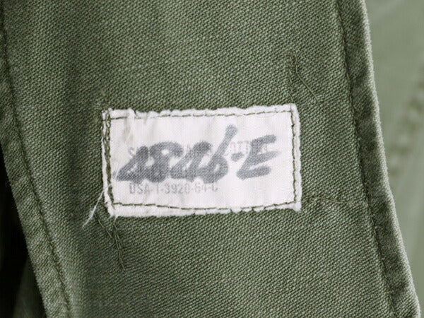 60s 米軍実物 US ARMY コットン サテン ユーティリティ シャツ S 程 64年製 ヴィンテージ ミリタリー 軍物 筒袖 3rd OG107 アーミー カーキ