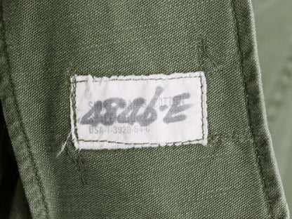 60s 米軍実物 US ARMY コットン サテン ユーティリティ シャツ S 程 64年製 ヴィンテージ ミリタリー 軍物 筒袖 3rd OG107 アーミー カーキ