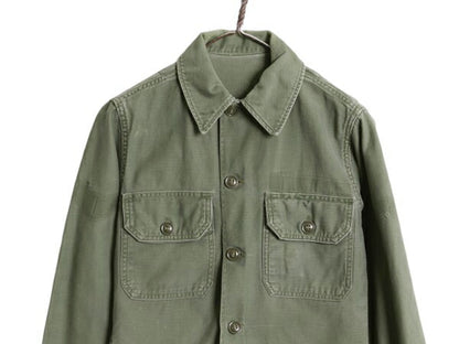 60s 米軍実物 US ARMY コットン サテン ユーティリティ シャツ S 程 64年製 ヴィンテージ ミリタリー 軍物 筒袖 3rd OG107 アーミー カーキ