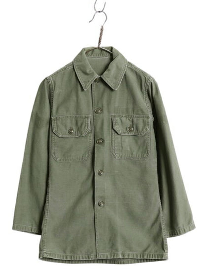 60s 米軍実物 US ARMY コットン サテン ユーティリティ シャツ S 程 64年製 ヴィンテージ ミリタリー 軍物 筒袖 3rd OG107 アーミー カーキ