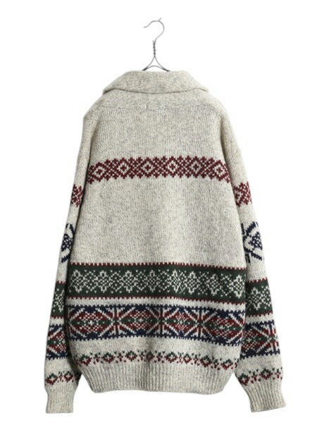 80s ウールリッチ ショールカラー ウール ニット セーター メンズ L / ヴィンテージ Woolrich 紺タグ ノルディック バーズアイ 絵柄 総柄