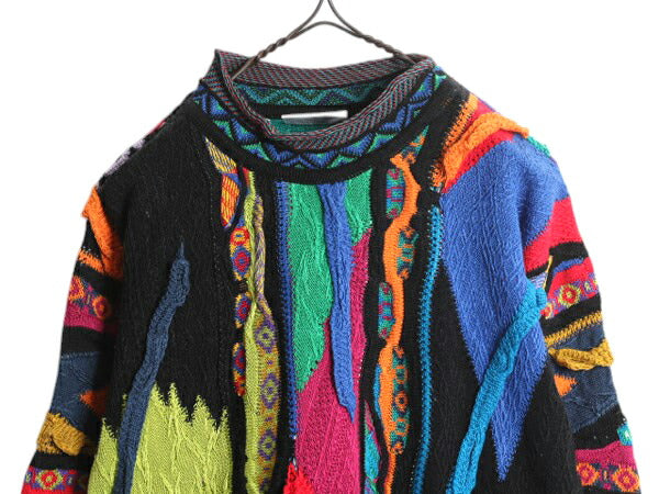 90s オーストラリア製 COOGI 3D 立体編み コットン ニット セーター メンズ M / オールド クージー デザイン マルチカラー 総柄 カラフル