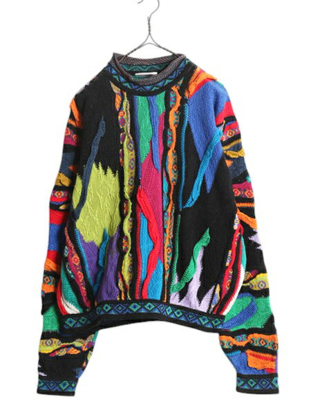90s オーストラリア製 COOGI 3D 立体編み コットン ニット セーター メンズ M / オールド クージー デザイン マルチカラー 総柄 カラフル