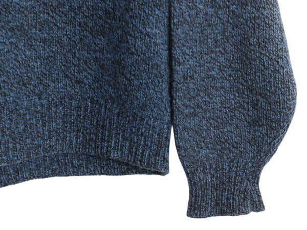 90s USA製 ランズエンド ウール ニット セーター メンズ L 小さめ M 程/ 古着 オールド LANDS END クルーネック 無地 ミドルゲージ 杢 青