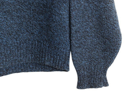 90s USA製 ランズエンド ウール ニット セーター メンズ L 小さめ M 程/ 古着 オールド LANDS END クルーネック 無地 ミドルゲージ 杢 青