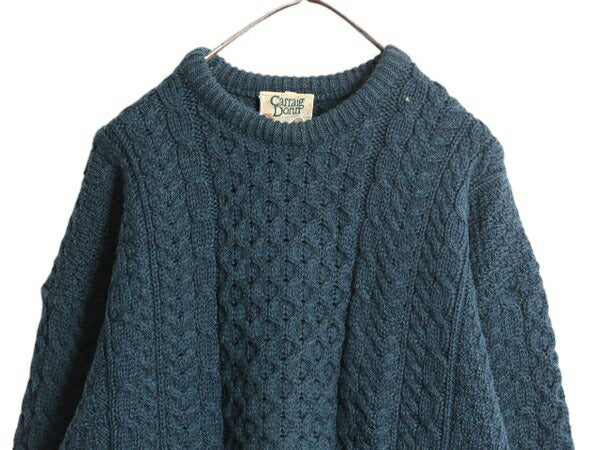 アイルランド製 Carraig Donn フィッシャーマン ウール ニット セーター メンズ レディース L / アラン ケーブル ローゲージ クルーネック