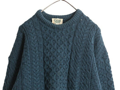 アイルランド製 Carraig Donn フィッシャーマン ウール ニット セーター メンズ レディース L / アラン ケーブル ローゲージ クルーネック