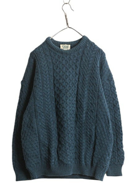 アイルランド製 Carraig Donn フィッシャーマン ウール ニット セーター メンズ レディース L / アラン ケーブル ローゲージ クルーネック