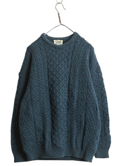 アイルランド製 Carraig Donn フィッシャーマン ウール ニット セーター メンズ レディース L / アラン ケーブル ローゲージ クルーネック