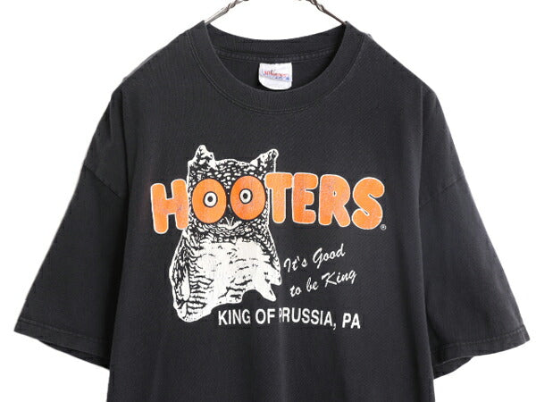 90s HOOTERS 両面 プリント 半袖 Tシャツ メンズ XL / オールド 企業物 当時物 キャラクター フーターズ 黒 大きいサイズ ヘビーウェイト