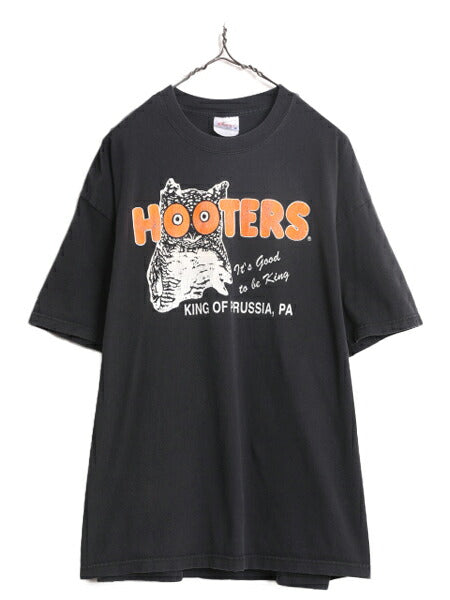 90s HOOTERS 両面 プリント 半袖 Tシャツ メンズ XL / オールド 企業物 当時物 キャラクター フーターズ 黒 大きいサイズ ヘビーウェイト