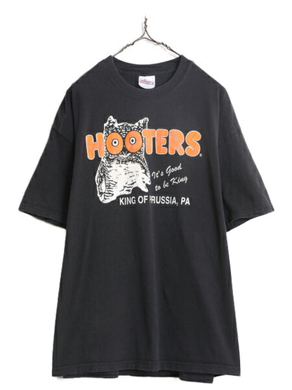 90s HOOTERS 両面 プリント 半袖 Tシャツ メンズ XL / オールド 企業物 当時物 キャラクター フーターズ 黒 大きいサイズ ヘビーウェイト