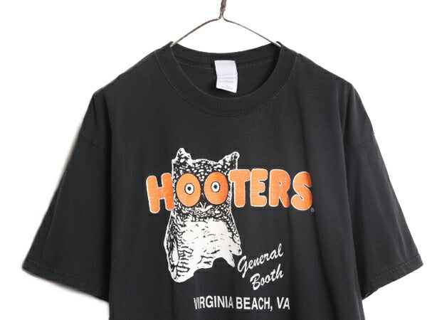 00s HOOTERS 両面 プリント 半袖 Tシャツ メンズ XL 古着 00年代 オールド 企業物 当時物 キャラクター フーターズ ブラック 大きいサイズ