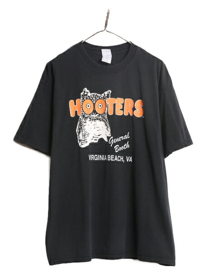 00s HOOTERS 両面 プリント 半袖 Tシャツ メンズ XL 古着 00年代 オールド 企業物 当時物 キャラクター フーターズ ブラック 大きいサイズ