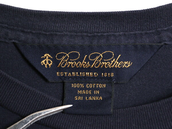 ブルックスブラザーズ プリント 半袖 Tシャツ メンズ L 程/ 古着 Brooks Brothers ロゴT コットン シングルステッチ クルーネック ネイビー