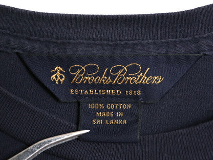ブルックスブラザーズ プリント 半袖 Tシャツ メンズ L 程/ 古着 Brooks Brothers ロゴT コットン シングルステッチ クルーネック ネイビー