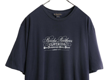 ブルックスブラザーズ プリント 半袖 Tシャツ メンズ L 程/ 古着 Brooks Brothers ロゴT コットン シングルステッチ クルーネック ネイビー