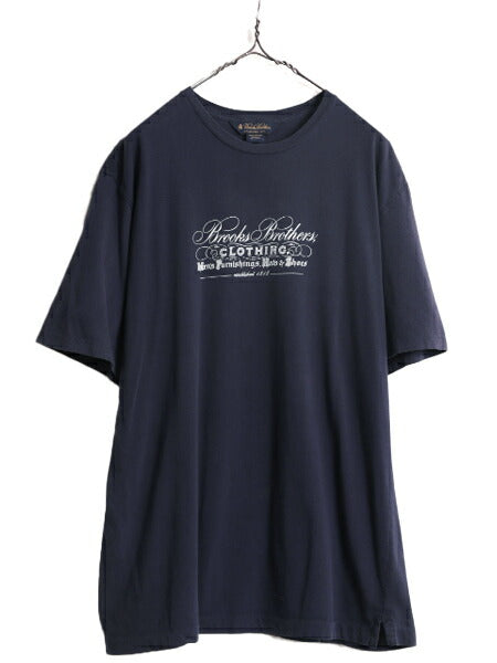 ブルックスブラザーズ プリント 半袖 Tシャツ メンズ L 程/ 古着 Brooks Brothers ロゴT コットン シングルステッチ クルーネック ネイビー