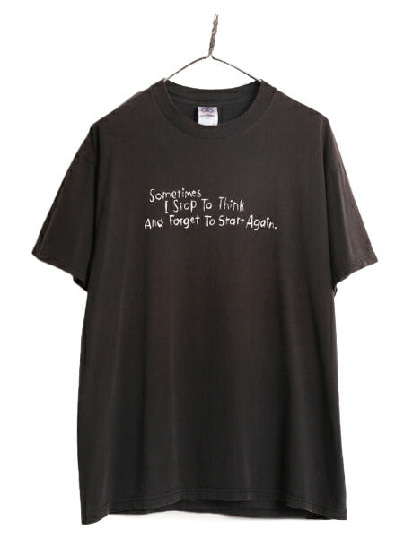 00s ジョーク メッセージ プリント 半袖 Tシャツ メンズ L 古着 00年代 オールド プリントT ヘビーウェイト 黒 クルーネック ブラック 黒T
