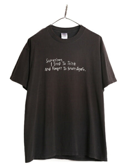 00s ジョーク メッセージ プリント 半袖 Tシャツ メンズ L 古着 00年代 オールド プリントT ヘビーウェイト 黒 クルーネック ブラック 黒T