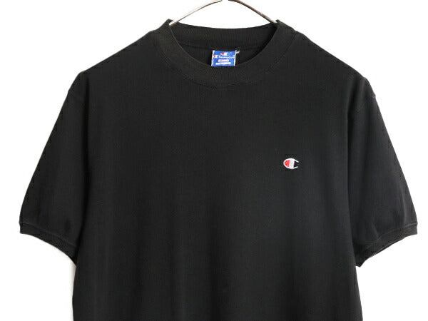 80s USA製 チャンピオン ワンポイント 半袖 Tシャツ メンズ M ヴィンテージ Champion 100% ストレッチ コットン ヘビーウェイト 目付き 黒