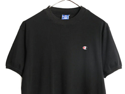 80s USA製 チャンピオン ワンポイント 半袖 Tシャツ メンズ M ヴィンテージ Champion 100% ストレッチ コットン ヘビーウェイト 目付き 黒