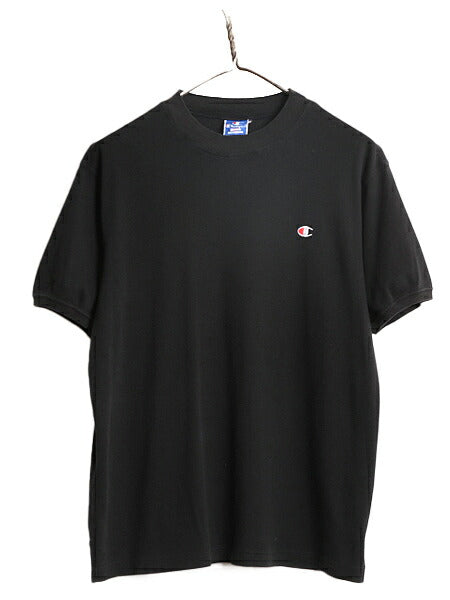 80s USA製 チャンピオン ワンポイント 半袖 Tシャツ メンズ M ヴィンテージ Champion 100% ストレッチ コットン ヘビーウェイト 目付き 黒